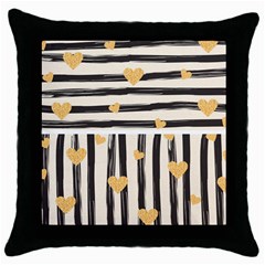 Black Lines And Golden Hearts Pattern Throw Pillow Case (black) by TastefulDesigns