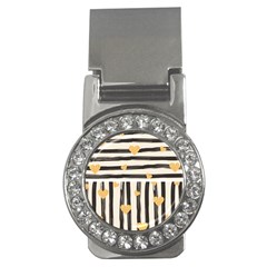 Black Lines And Golden Hearts Pattern Money Clips (cz)  by TastefulDesigns