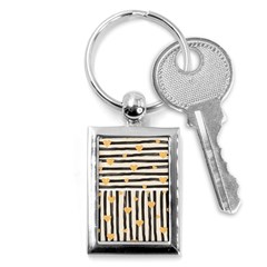 Black Lines And Golden Hearts Pattern Key Chains (rectangle)  by TastefulDesigns