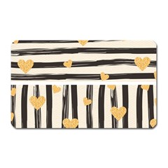 Black Lines And Golden Hearts Pattern Magnet (rectangular) by TastefulDesigns