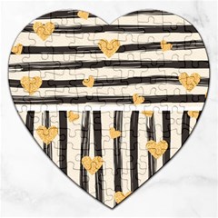 Black Lines And Golden Hearts Pattern Jigsaw Puzzle (heart) by TastefulDesigns