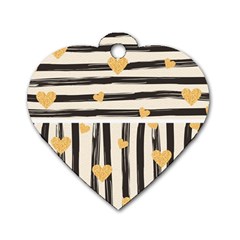 Black Lines And Golden Hearts Pattern Dog Tag Heart (one Side) by TastefulDesigns