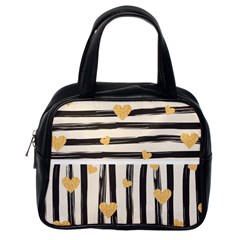 Black Lines And Golden Hearts Pattern Classic Handbags (one Side) by TastefulDesigns