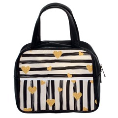 Black Lines And Golden Hearts Pattern Classic Handbags (2 Sides) by TastefulDesigns