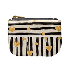 Black Lines And Golden Hearts Pattern Mini Coin Purses by TastefulDesigns