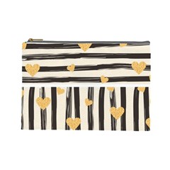 Black Lines And Golden Hearts Pattern Cosmetic Bag (large)  by TastefulDesigns