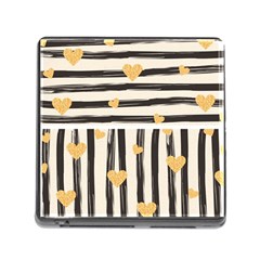 Black Lines And Golden Hearts Pattern Memory Card Reader (square) by TastefulDesigns