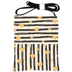 Black Lines And Golden Hearts Pattern Shoulder Sling Bags by TastefulDesigns