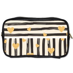 Black Lines And Golden Hearts Pattern Toiletries Bags by TastefulDesigns