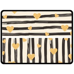 Black Lines And Golden Hearts Pattern Fleece Blanket (large)  by TastefulDesigns