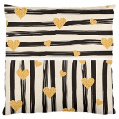 Black Lines And Golden Hearts Pattern Large Cushion Case (two Sides) by TastefulDesigns