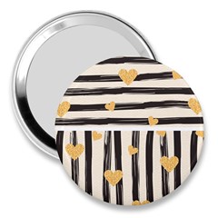 Black Lines And Golden Hearts Pattern 3  Handbag Mirrors by TastefulDesigns