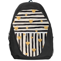 Black Lines And Golden Hearts Pattern Backpack Bag by TastefulDesigns