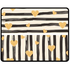 Black Lines And Golden Hearts Pattern Double Sided Fleece Blanket (medium)  by TastefulDesigns