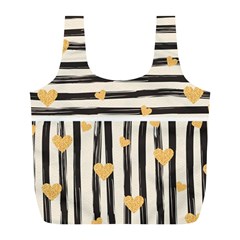 Black Lines And Golden Hearts Pattern Full Print Recycle Bags (l)  by TastefulDesigns