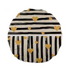 Black Lines And Golden Hearts Pattern Standard 15  Premium Flano Round Cushions by TastefulDesigns