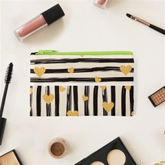 Black Lines And Golden Hearts Pattern Cosmetic Bag (xs) by TastefulDesigns