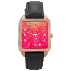 Abstract Red Octagon Polygonal Texture Rose Gold Leather Watch  by TastefulDesigns