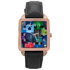 Door Number Pattern Rose Gold Leather Watch  by Amaryn4rt