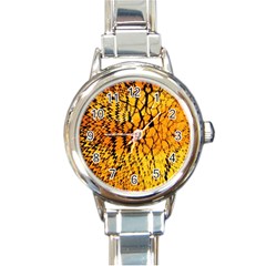 Yellow Chevron Zigzag Pattern Round Italian Charm Watch by Amaryn4rt