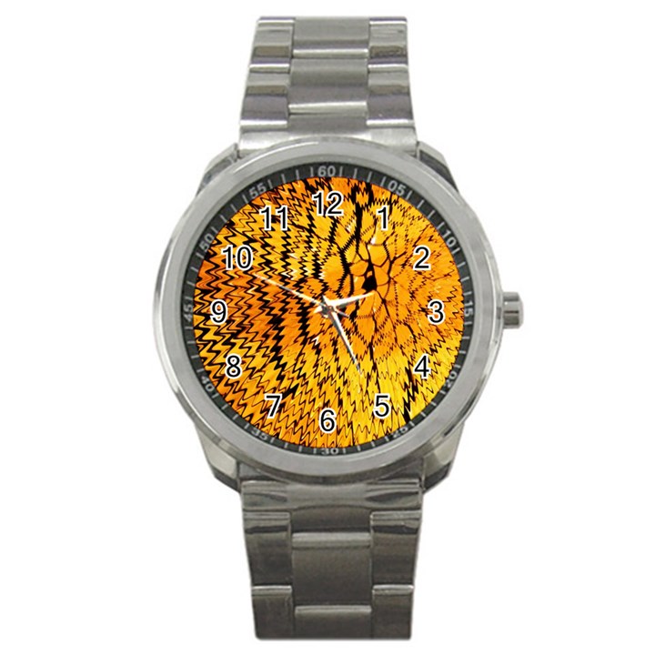 Yellow Chevron Zigzag Pattern Sport Metal Watch