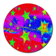 Red Background With A Stars Round Mousepads by Amaryn4rt