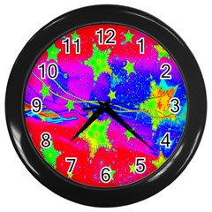 Red Background With A Stars Wall Clocks (black) by Amaryn4rt