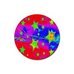 Red Background With A Stars Rubber Coaster (round)  by Amaryn4rt