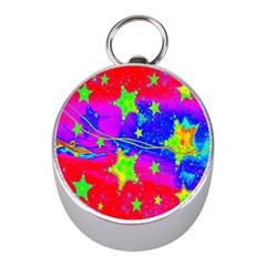 Red Background With A Stars Mini Silver Compasses by Amaryn4rt