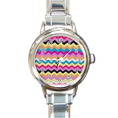 Chevrons Pattern Art Background Round Italian Charm Watch by Amaryn4rt