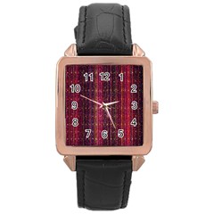 Colorful And Glowing Pixelated Pixel Pattern Rose Gold Leather Watch  by Amaryn4rt