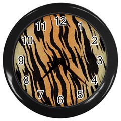 Tiger Animal Print A Completely Seamless Tile Able Background Design Pattern Wall Clocks (black) by Amaryn4rt