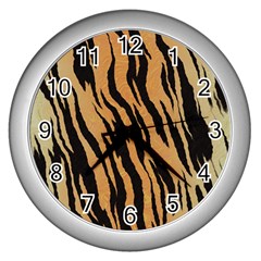 Tiger Animal Print A Completely Seamless Tile Able Background Design Pattern Wall Clocks (silver)  by Amaryn4rt