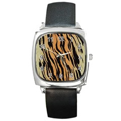 Tiger Animal Print A Completely Seamless Tile Able Background Design Pattern Square Metal Watch by Amaryn4rt