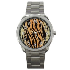 Tiger Animal Print A Completely Seamless Tile Able Background Design Pattern Sport Metal Watch by Amaryn4rt