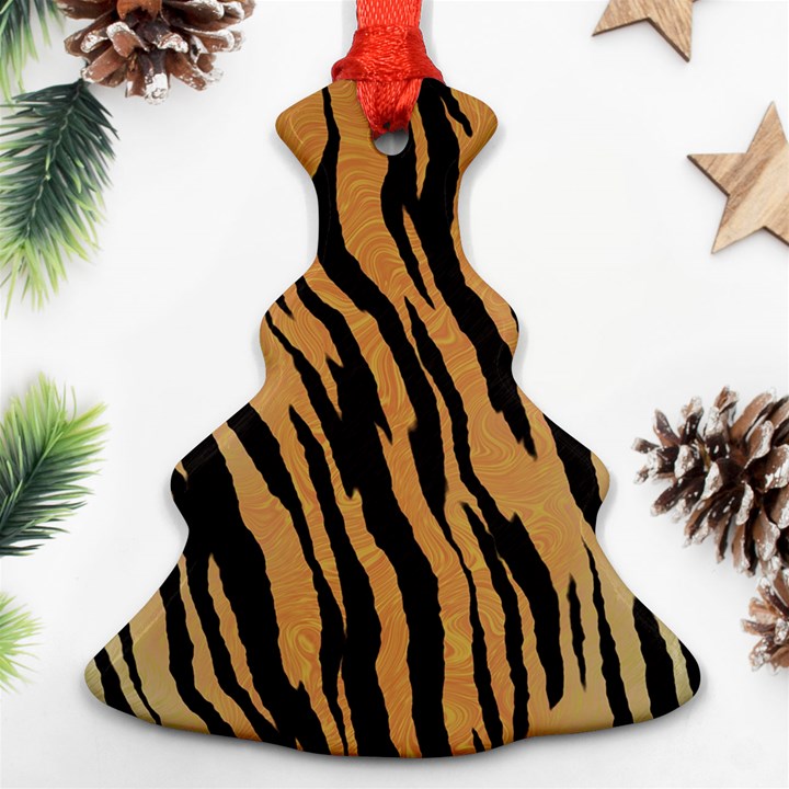 Tiger Animal Print A Completely Seamless Tile Able Background Design Pattern Christmas Tree Ornament (Two Sides)