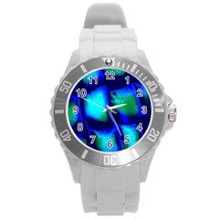 Blue Scales Pattern Background Round Plastic Sport Watch (l) by Amaryn4rt