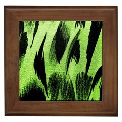 Green Tiger Background Fabric Animal Motifs Framed Tiles by Amaryn4rt