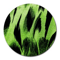 Green Tiger Background Fabric Animal Motifs Round Mousepads by Amaryn4rt