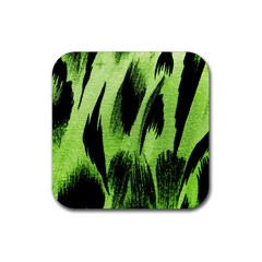 Green Tiger Background Fabric Animal Motifs Rubber Coaster (square)  by Amaryn4rt