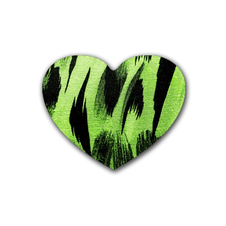 Green Tiger Background Fabric Animal Motifs Heart Coaster (4 pack) 