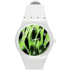 Green Tiger Background Fabric Animal Motifs Round Plastic Sport Watch (m) by Amaryn4rt