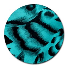 Blue Background Fabric Tiger  Animal Motifs Round Mousepads by Amaryn4rt