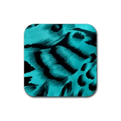 Blue Background Fabric Tiger  Animal Motifs Rubber Coaster (square)  by Amaryn4rt