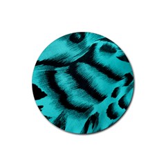 Blue Background Fabric Tiger  Animal Motifs Rubber Coaster (round)  by Amaryn4rt