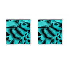 Blue Background Fabric Tiger  Animal Motifs Cufflinks (square) by Amaryn4rt