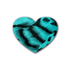 Blue Background Fabric Tiger  Animal Motifs Rubber Coaster (heart)  by Amaryn4rt