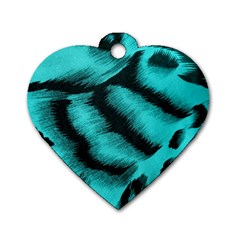 Blue Background Fabric Tiger  Animal Motifs Dog Tag Heart (one Side) by Amaryn4rt