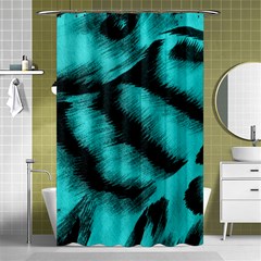 Blue Background Fabric Tiger  Animal Motifs Shower Curtain 48  X 72  (small)  by Amaryn4rt