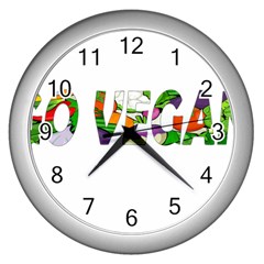 Go Vegan Wall Clocks (silver)  by Valentinaart